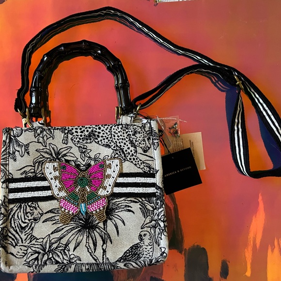 🦋NWT Forbidden Beaded Butterfly Crossbody with Bamboo Handle bag - Picture 3 of 13